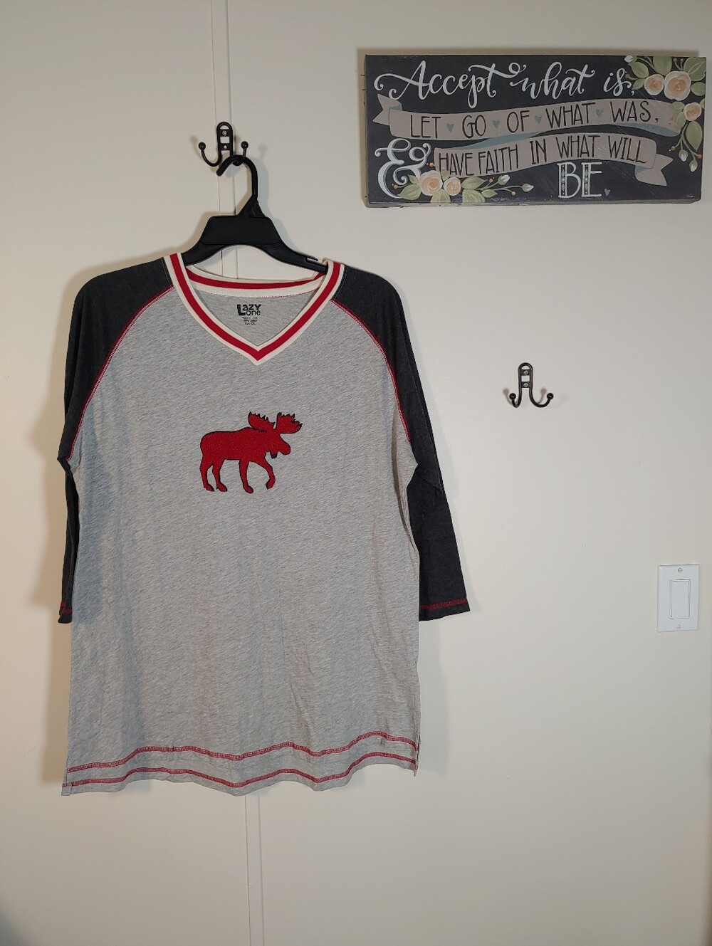 NWT XXL Lazy One Grey/ Red Moose Long Sleeve Nightshirt